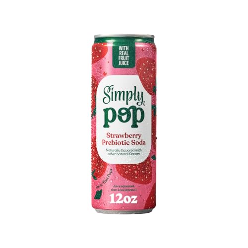Simply Pop Strawberry Prebiotic Soda, Case of 12, 12 Fl Oz Cans