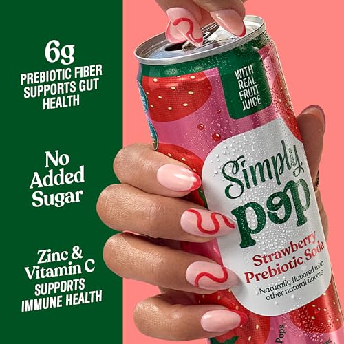 Simply Pop Strawberry Prebiotic Soda, Case of 12, 12 Fl Oz Cans