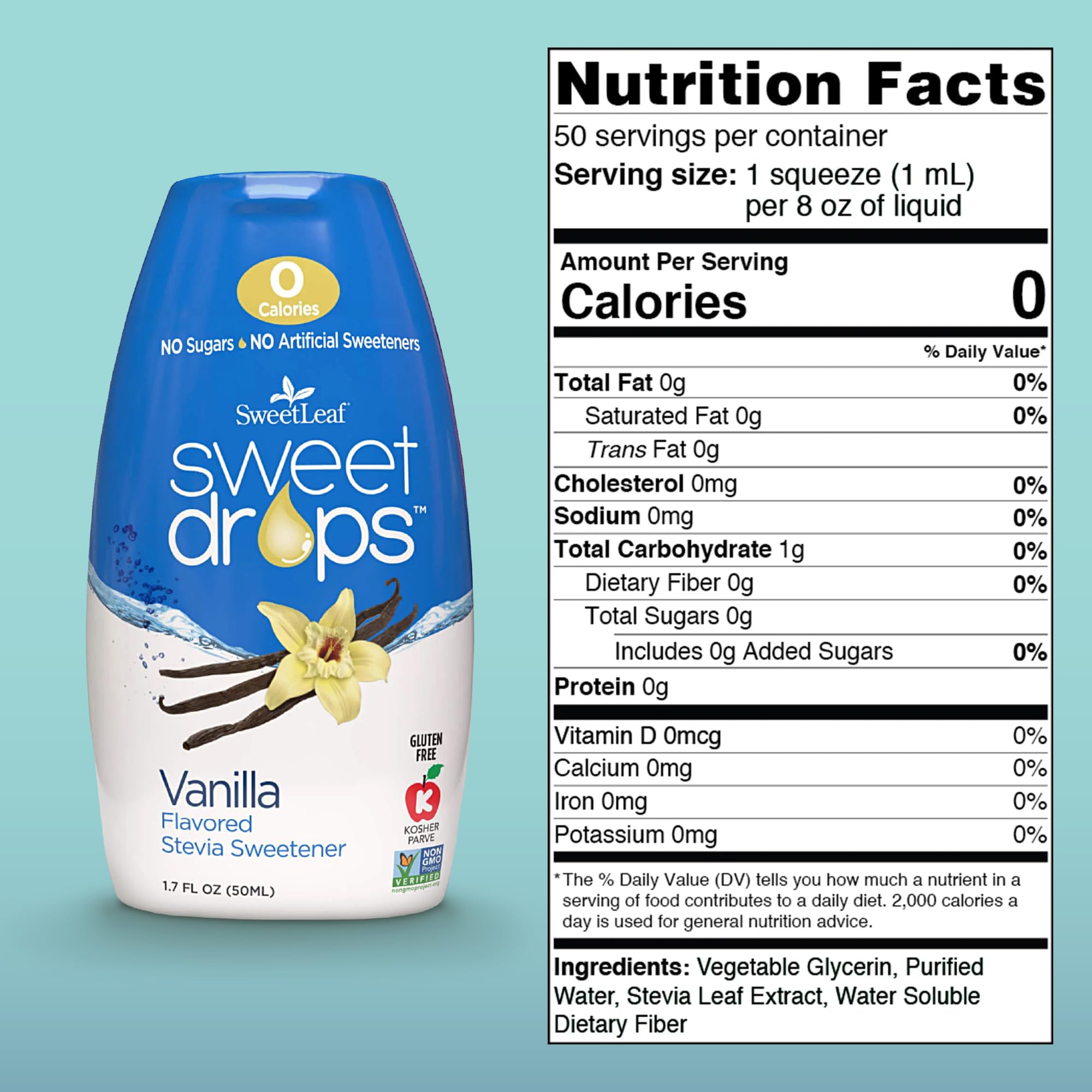 SweetLeaf Vanilla Sweet Drops Sweetener, Case of 12, 1.7 Oz Bottles