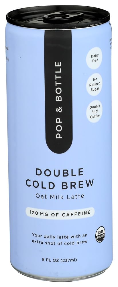 Pop & Bottle Organic Cold Brew Double Shot Oat Milk Latte, Case of 12, 8 Fl Oz Cans