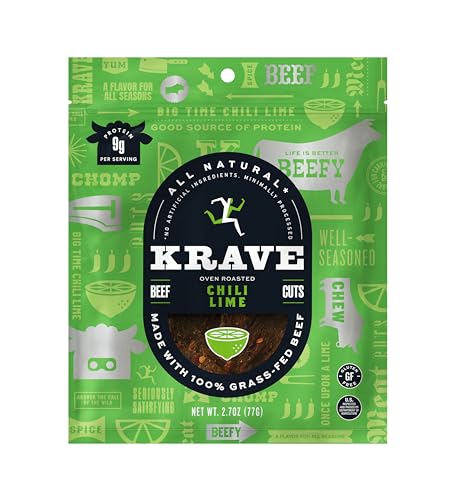 Krave Chili Lime Beef Cuts, Case of 8, 2.5 Oz Bags