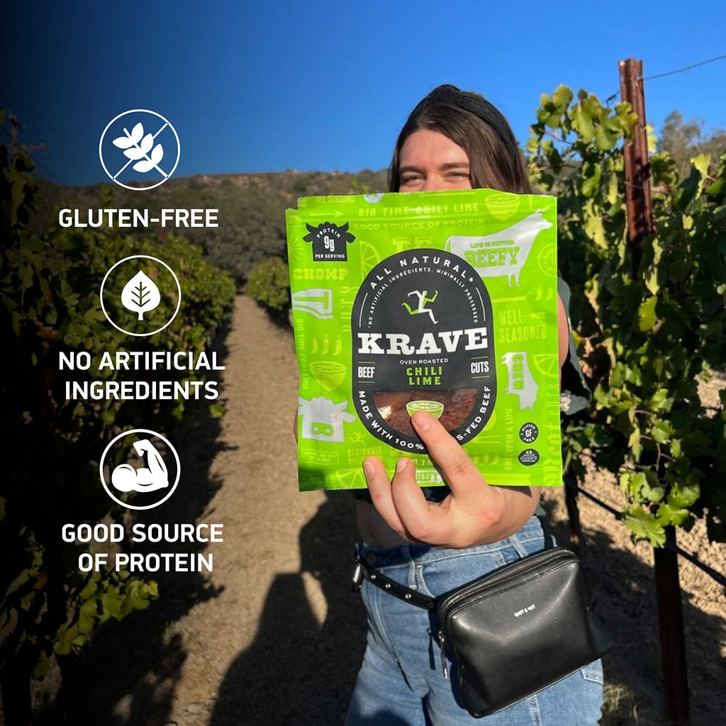 Krave Chili Lime Beef Cuts, Case of 8, 2.5 Oz Bags