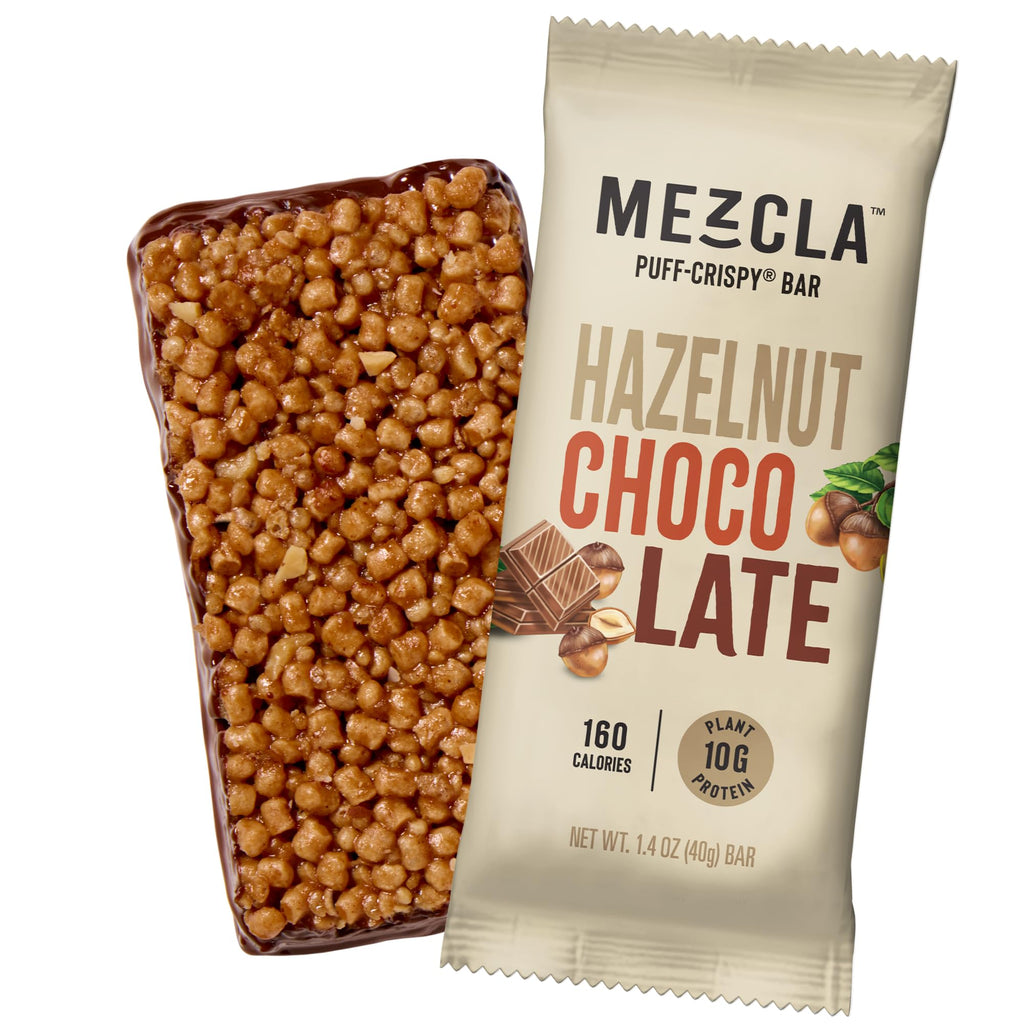 Mezcla Hazelnut Chocolate Puff Crispy Protein Bars, Case of 12, 1.4 Oz Bars