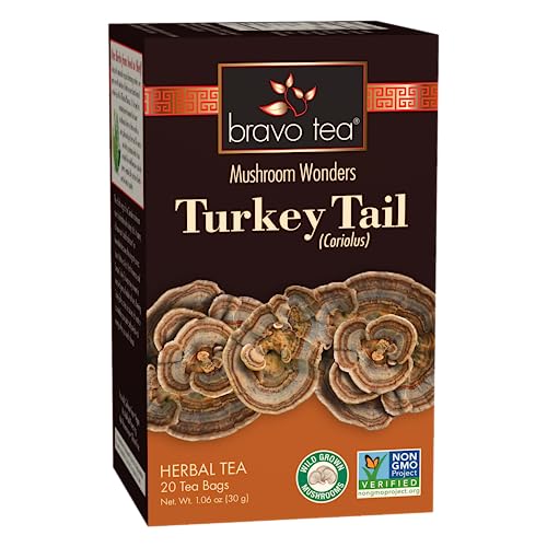 Bravo Tea Turkey Tail Mushroom Herbal Tea Bags, 20 Count