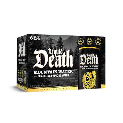 Liquid Death Sparkling Mountain Water, Case of 4, 6 Pack, 12 fl oz Cans