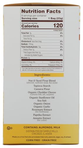 Simple Mills Farmhouse Cheddar Almond Flour Crackers Snack Packs, Case of 4, 8 Count, 6.5 oz