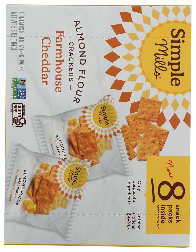 Simple Mills Farmhouse Cheddar Almond Flour Crackers Snack Packs, Case of 4, 8 Count, 6.5 oz