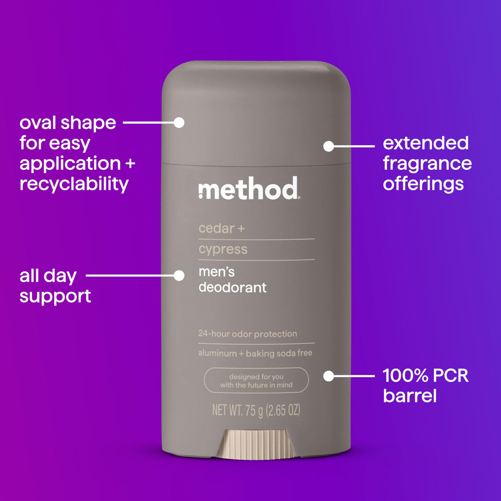 Method Men's Cedar + Cypress Deodorant, Case of 24, 2.65 oz
