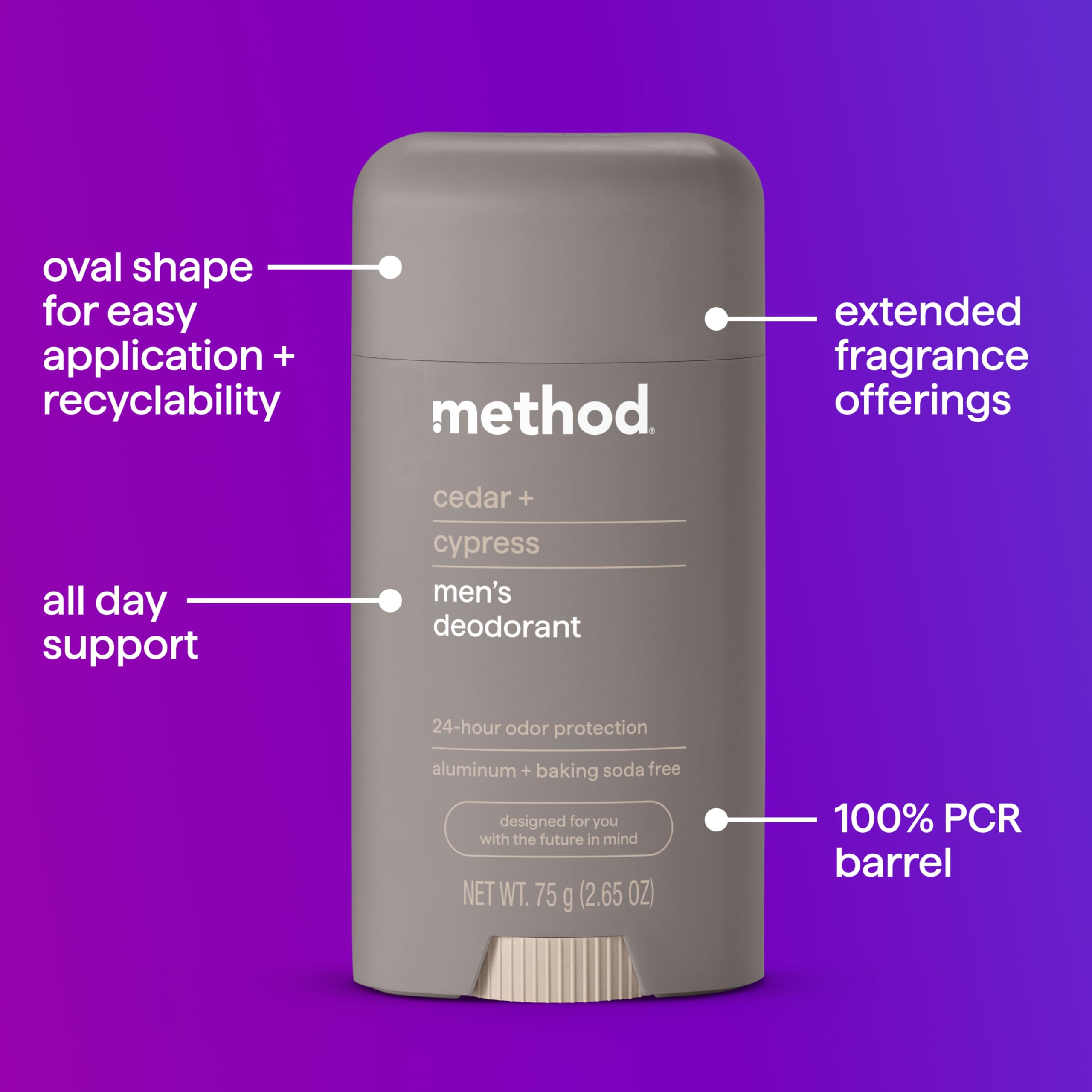 Method Men's Cedar + Cypress Deodorant, Case of 24, 2.65 oz