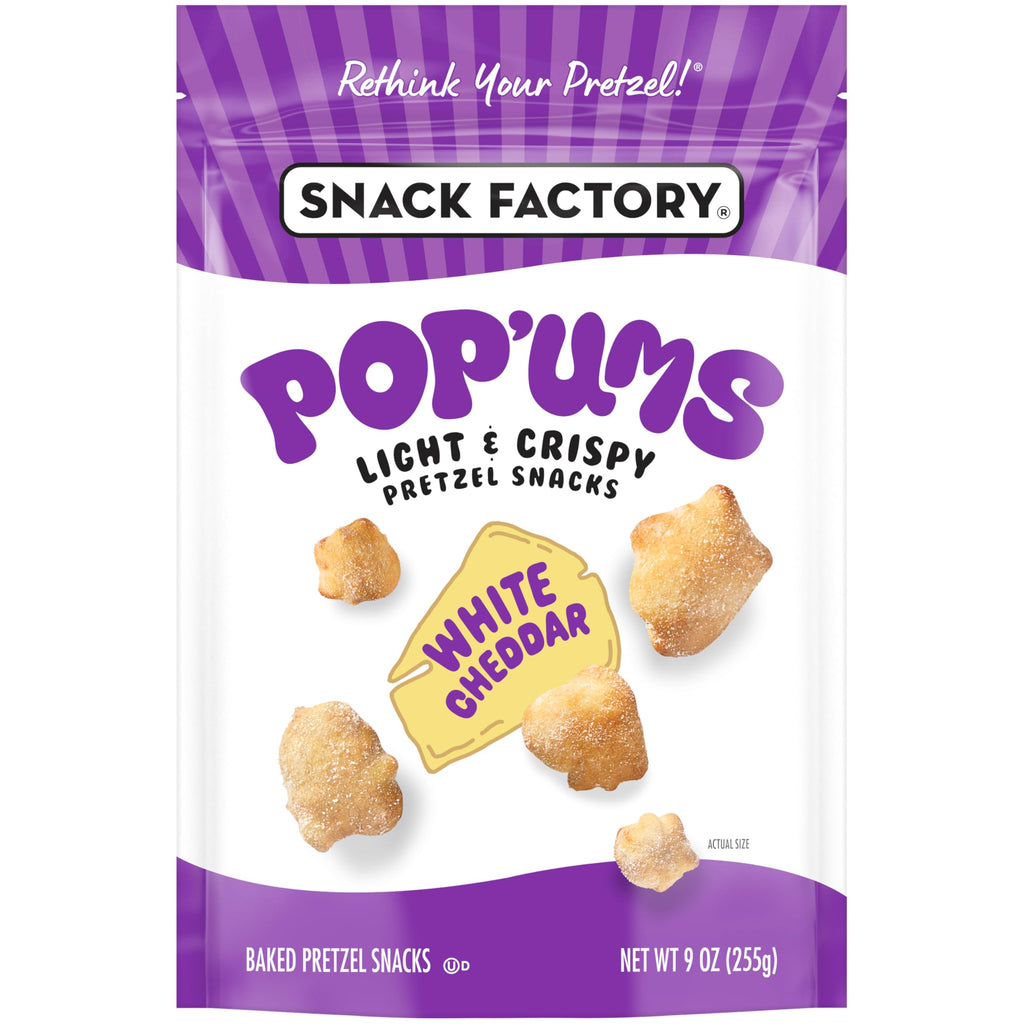 Snack Factory Pop'ums White Cheddar Pretzel Snacks, Case of 12, 9 oz