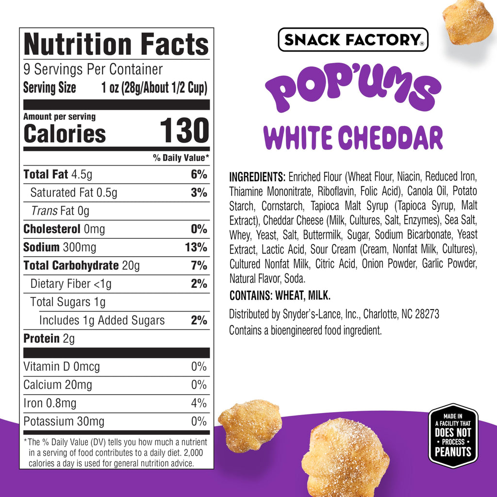 Snack Factory Pop'ums White Cheddar Pretzel Snacks, Case of 12, 9 oz