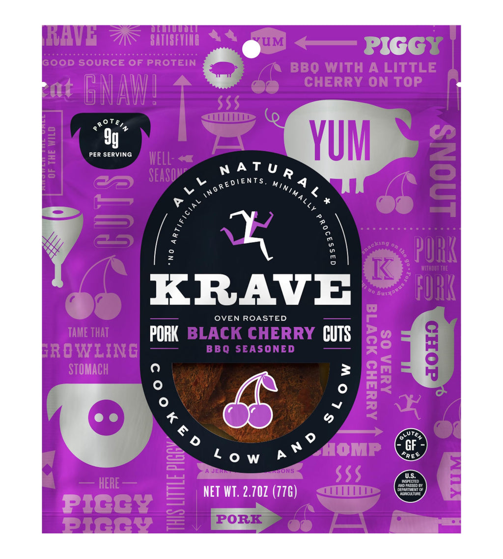 Krave Black Cherry Barbecue Pork Cuts, Case of 8, 2.5 Ounce Bags