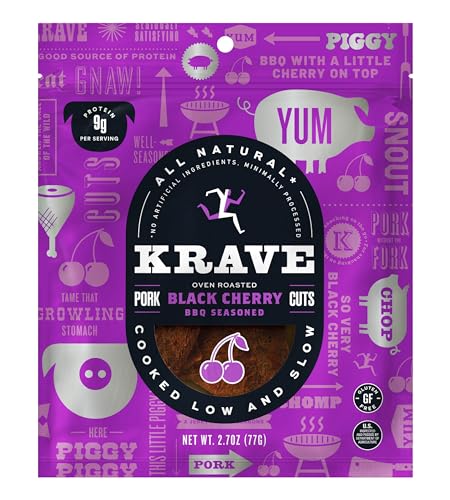 Krave Black Cherry Barbecue Pork Cuts, Case of 8, 2.5 Ounce Bags