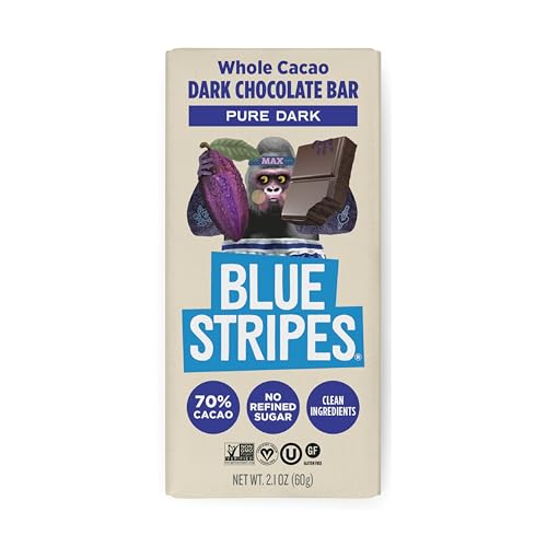 Blue Stripe Dark Chocolate Brownie Whole Cacao Pure Dark, Case of 24, 2.1 Ounce