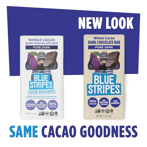 Blue Stripe Dark Chocolate Brownie Whole Cacao Pure Dark, Case of 24, 2.1 Ounce