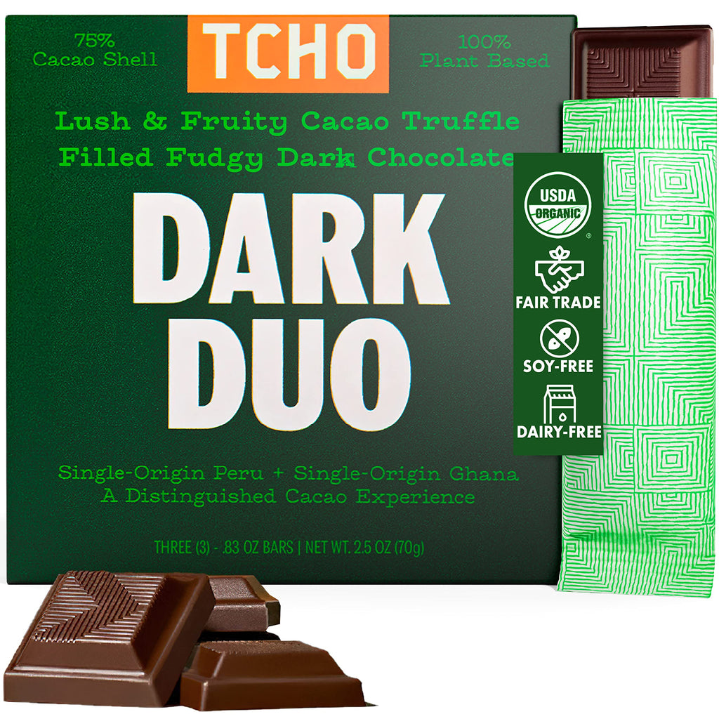 TCHO Organic Dark Duo Chocolate Bar, Case of 10, 2.1 Ounce Bars