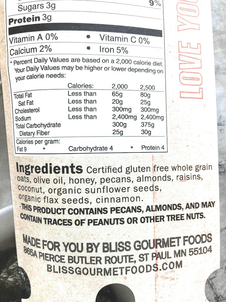 Bliss Gourmet Foods Pecan Cinnamon Granola, Case of 6, 12 Ounce