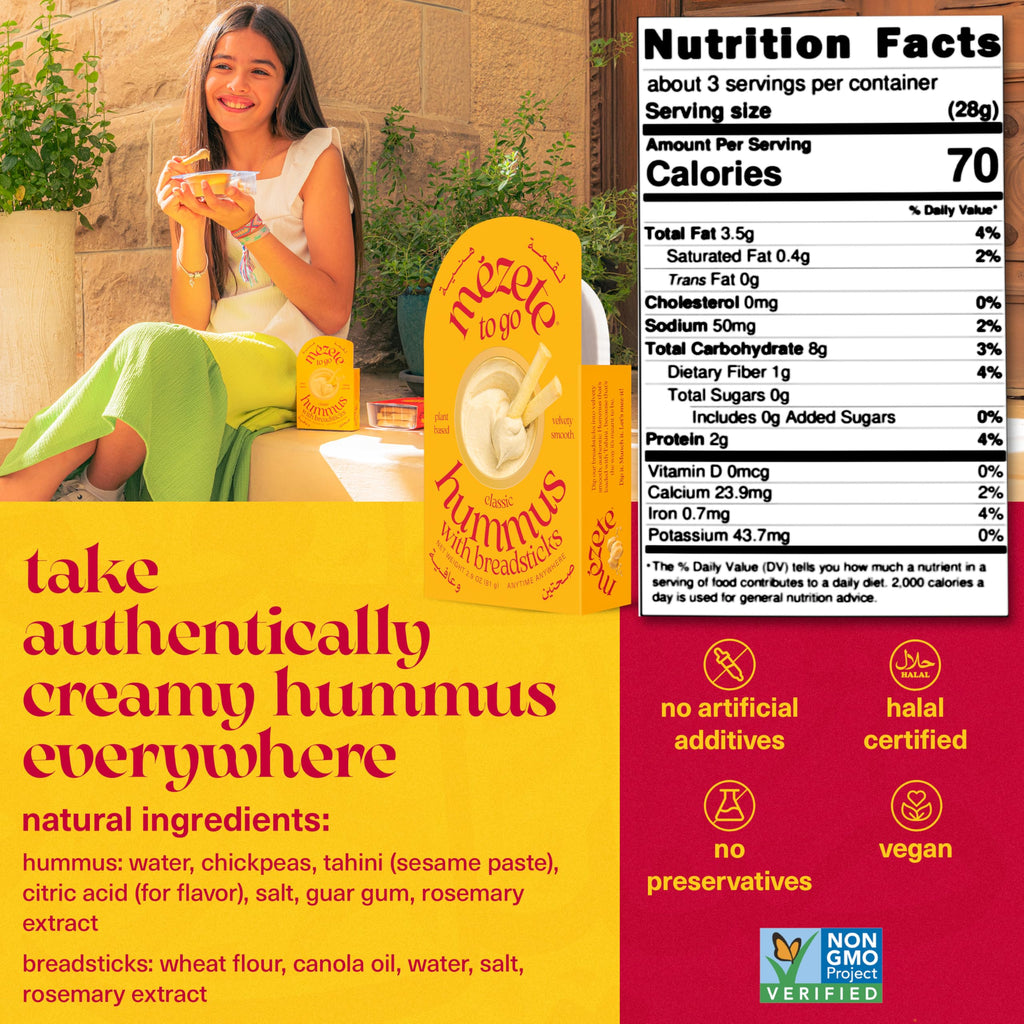 Mezete Classic Hummus To Go, Case of 6, 2.9 Ounce
