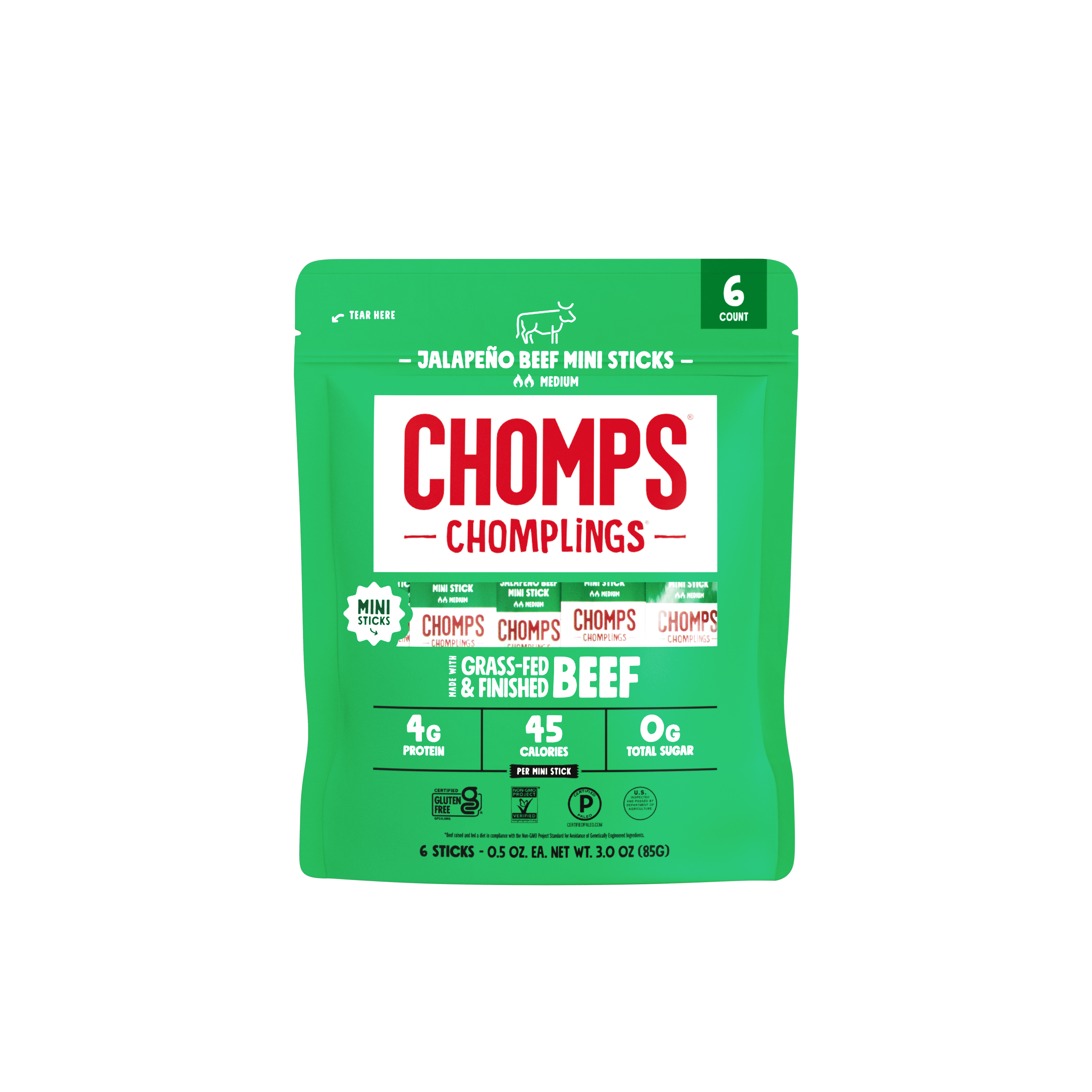 Chomps Mini Jalapeno Beef Sticks, Case of 10, 3 Ounce