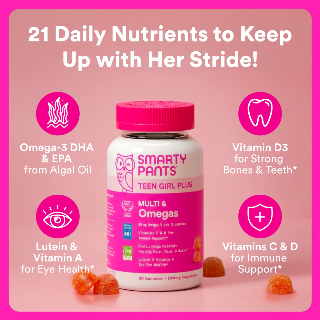 SmartyPants Teen Girl Plus Multi & Omegas Mango Orange Gummies, 60 Count