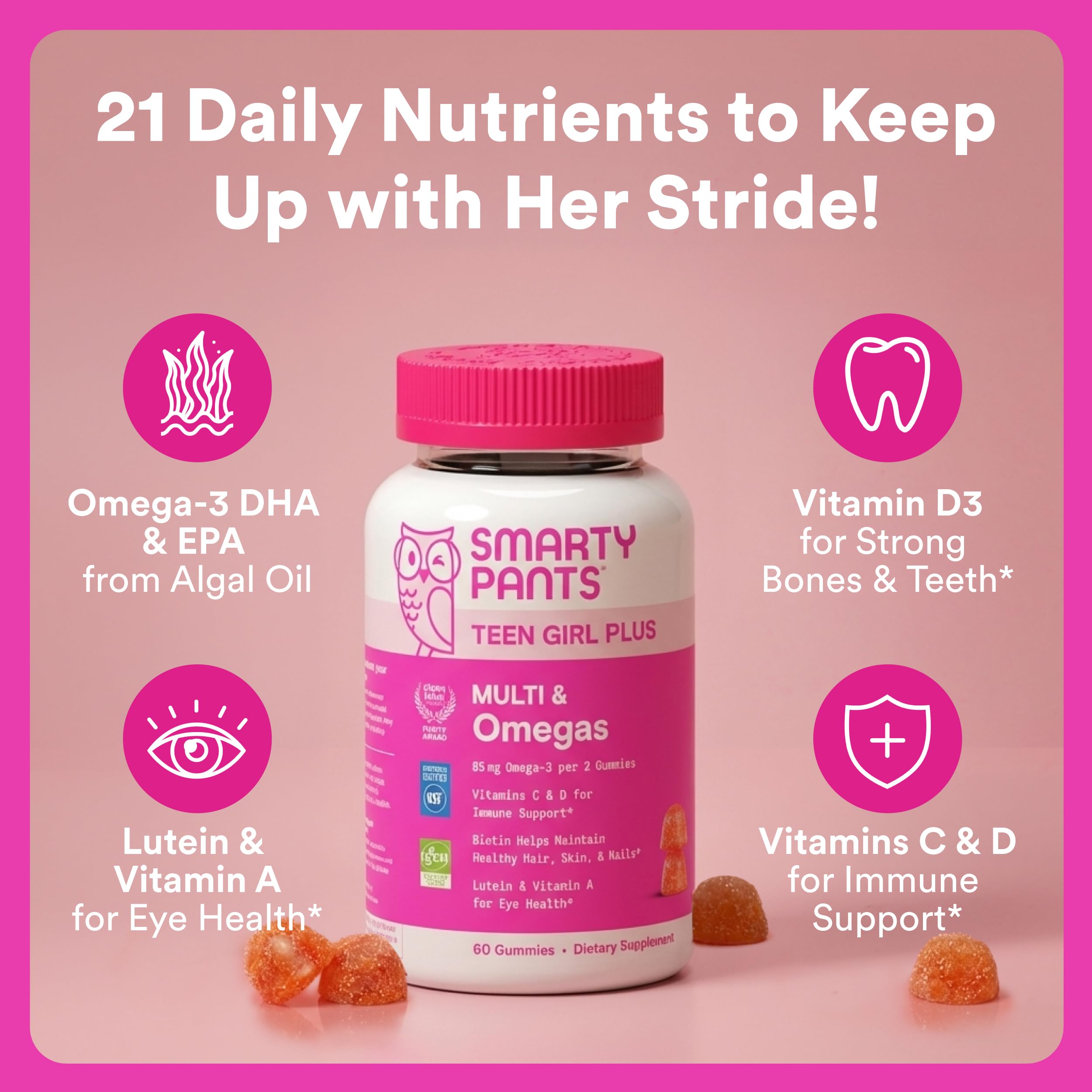 SmartyPants Teen Girl Plus Multi & Omegas Mango Orange Gummies, 60 Count
