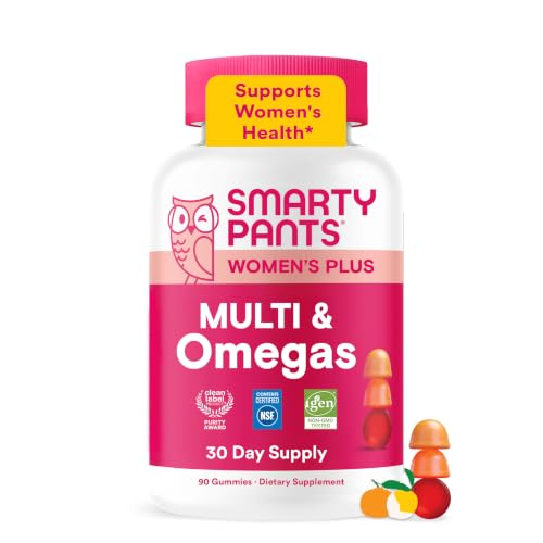 SmartyPants Women's Plus Multi & Omegas Strawberry, Orange, and Lemon Gummies, 90 Count