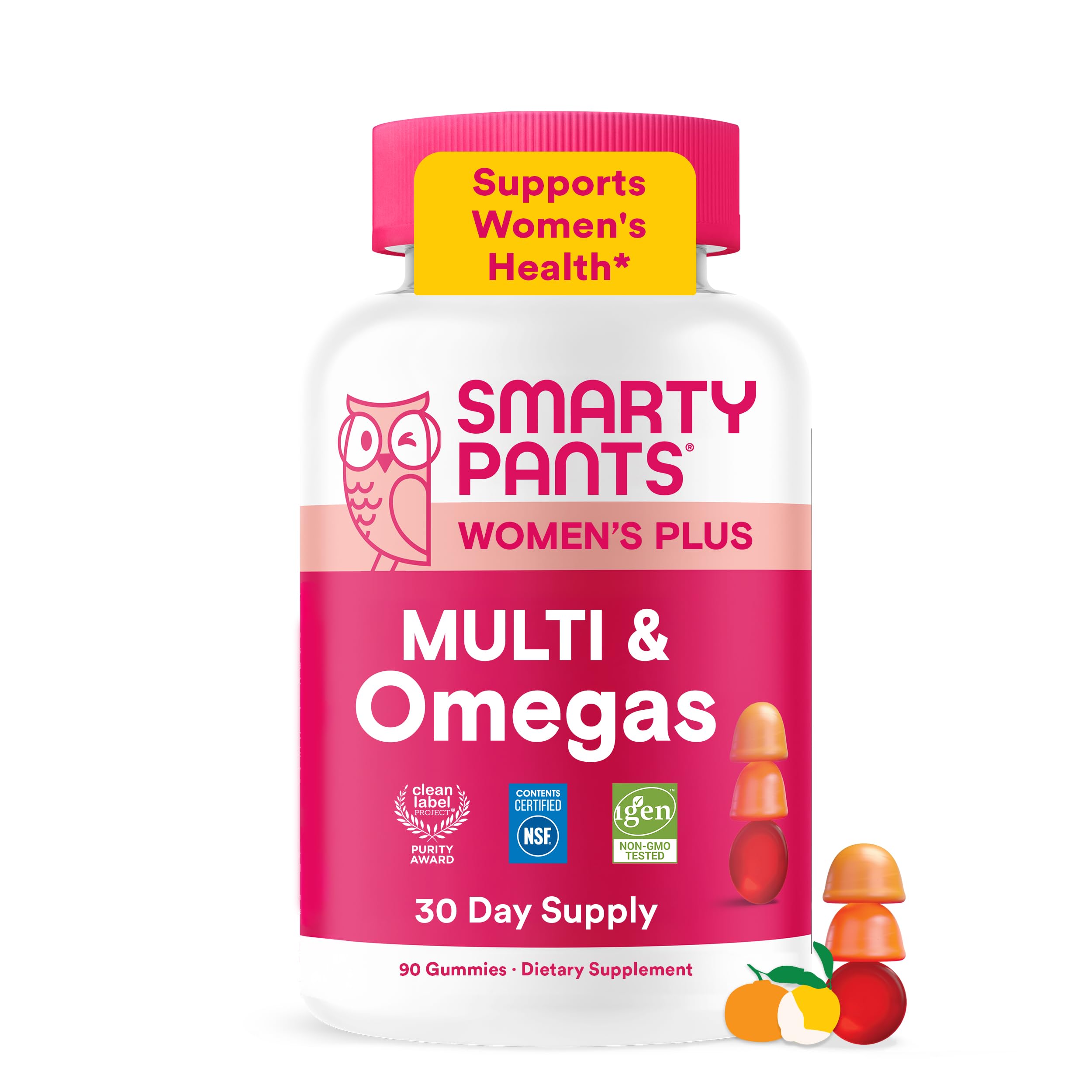 SmartyPants Women's Plus Multi & Omegas Strawberry, Orange, and Lemon Gummies, 90 Count