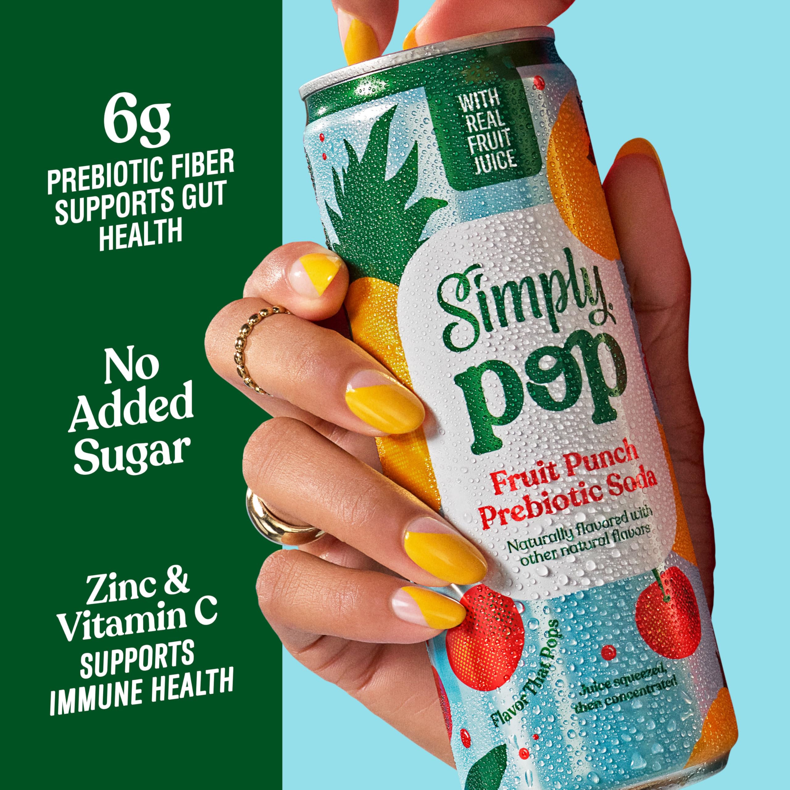 Simply Pop Fruit Punch Prebiotic Soda, Case of 12, 12 Fluid Ounce