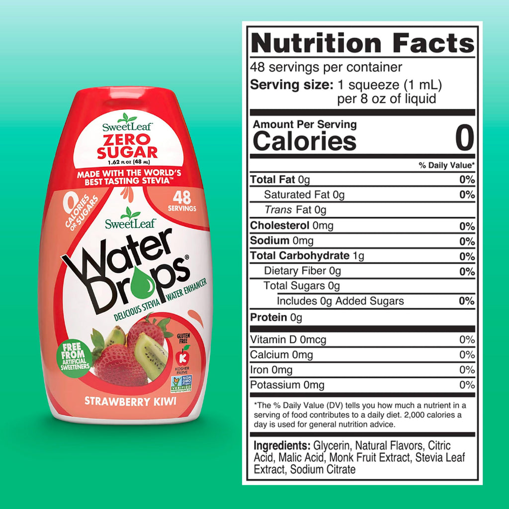 SweetLeaf Sweet & Slender Strawberry Kiwi Water Drops, Case of 12, 1.62 Fluid Ounce Bottles