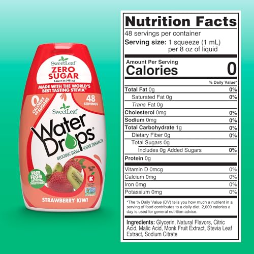 SweetLeaf Sweet & Slender Strawberry Kiwi Water Drops, Case of 12, 1.62 Fluid Ounce Bottles