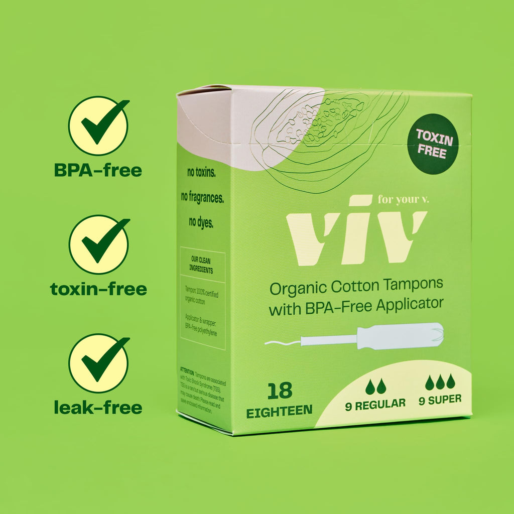 Viv For Your V Organic Cotton Regular Tampons with BPA-Free Applicator, 18 Count