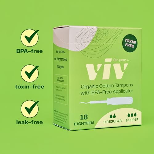 Viv For Your V Organic Cotton Regular Tampons with BPA-Free Applicator, 18 Count