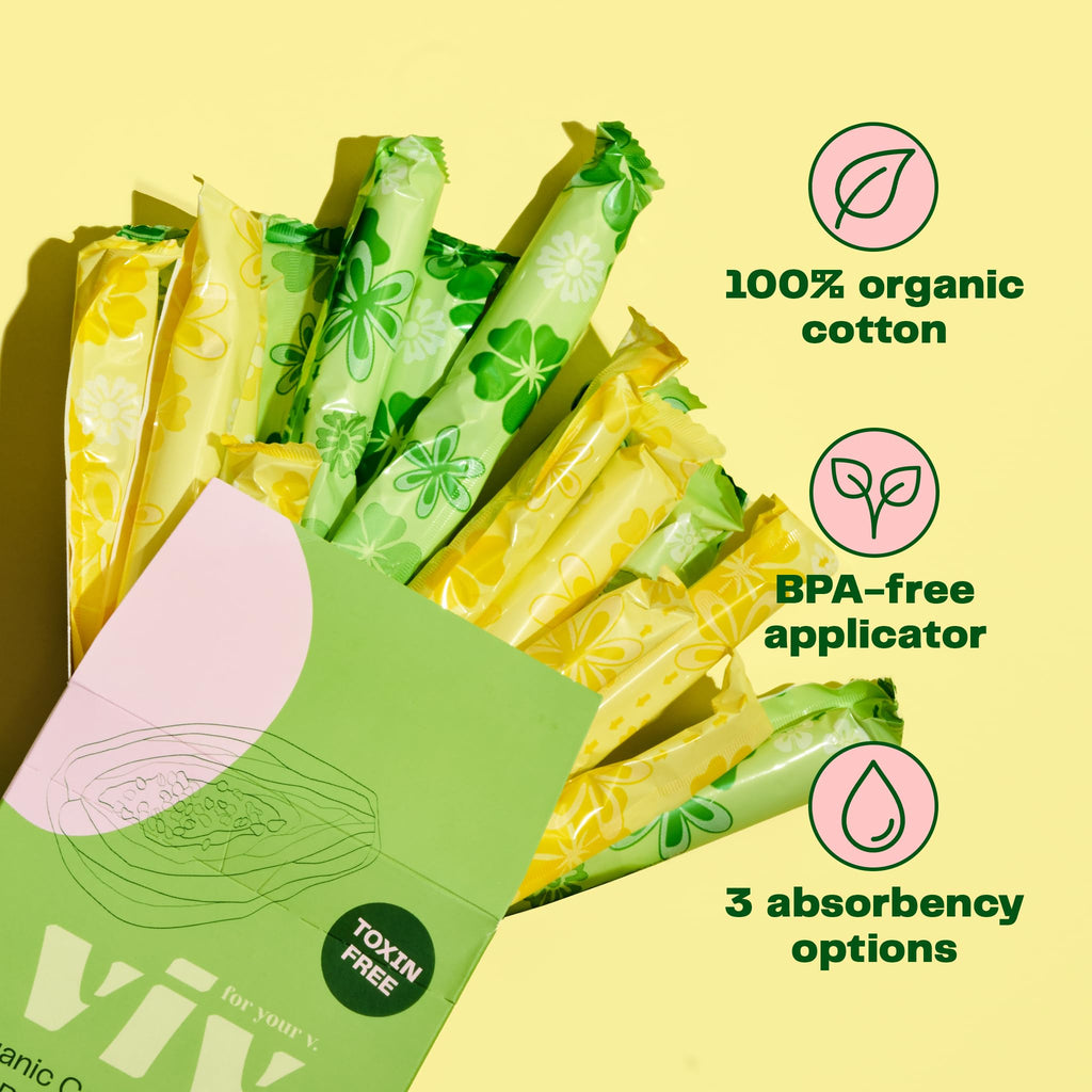 Viv For Your V Organic Cotton Regular Tampons with BPA-Free Applicator, 18 Count