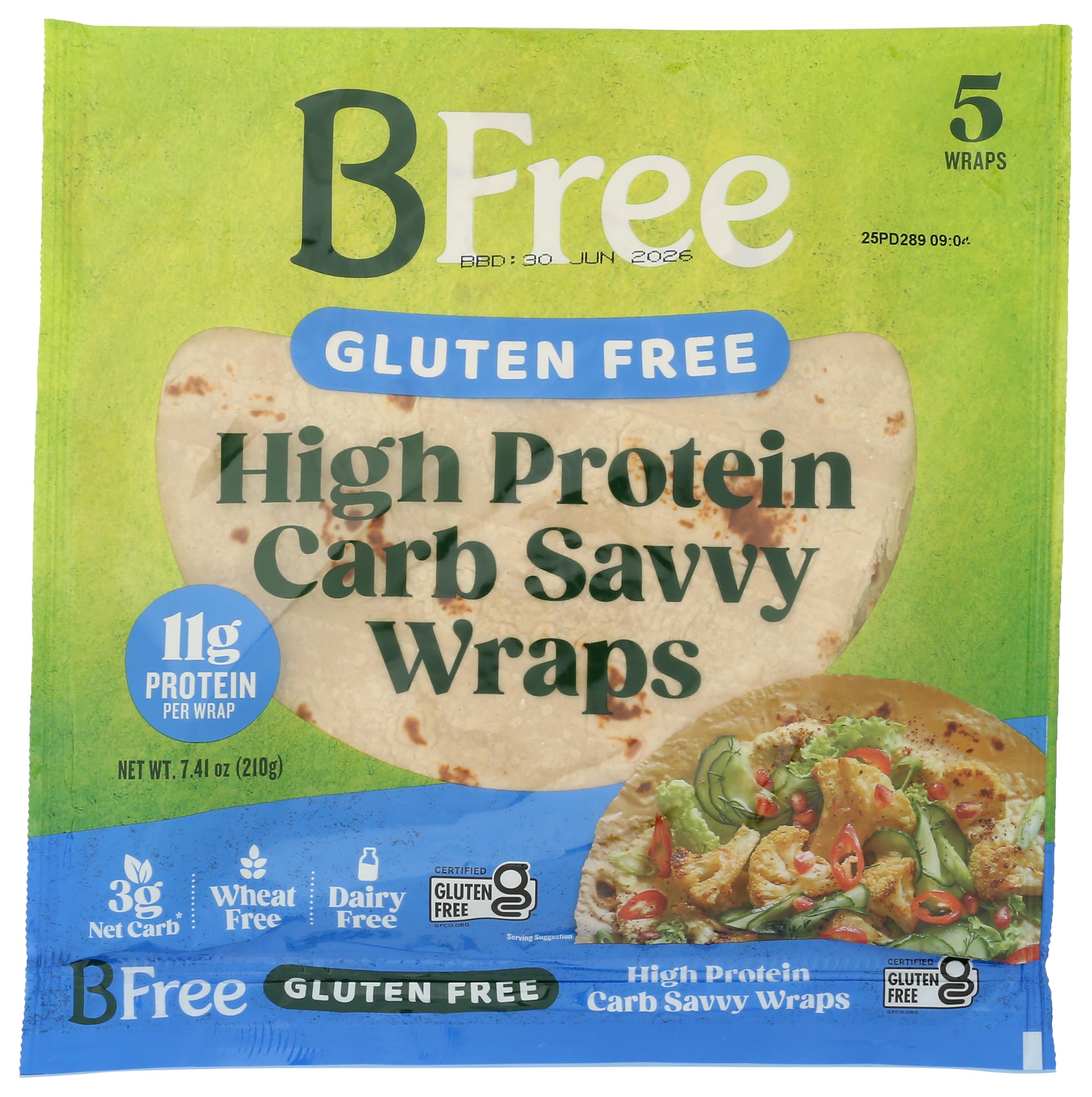BFree High Protein Tortilla Wraps, Case of 12, 7.41 Ounce Packages