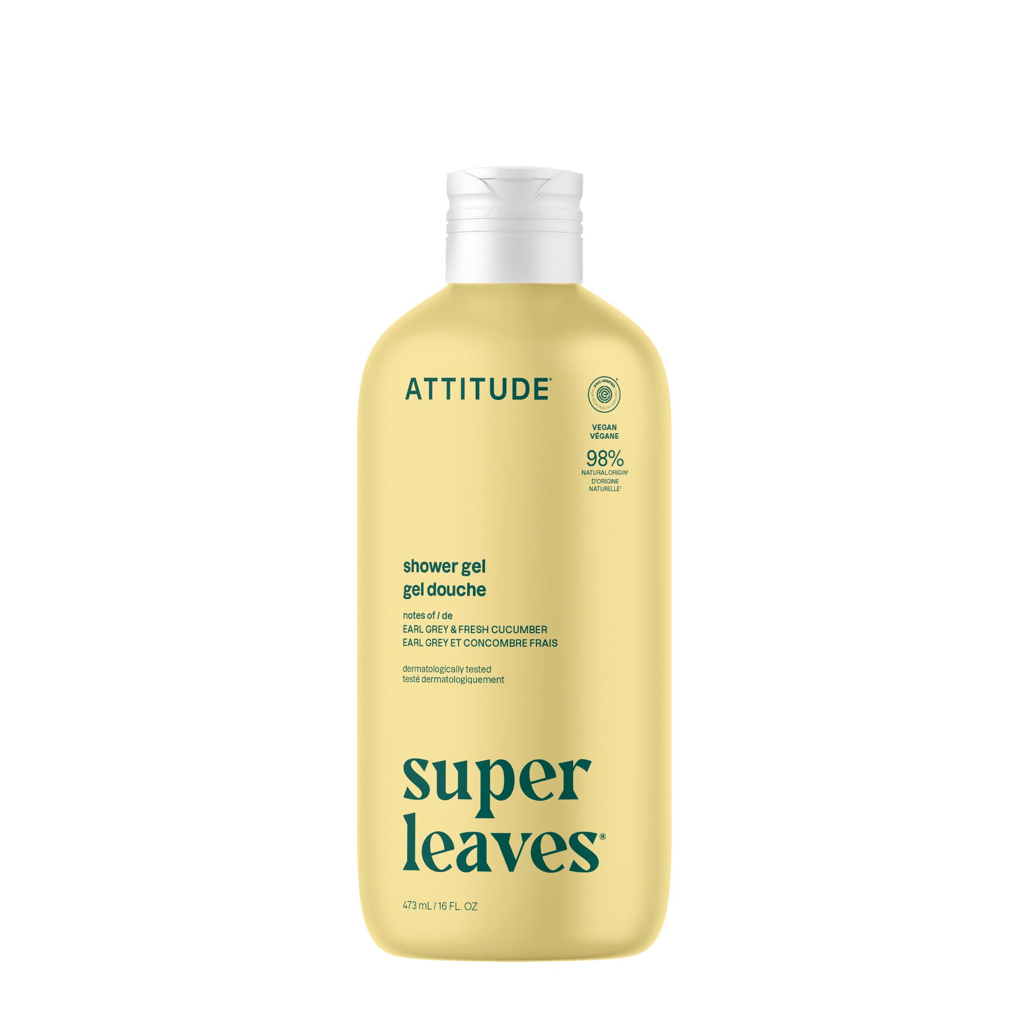 ATTITUDE Super Leaves Earl Grey and Fresh Cucumber Shower Gel, Case of 6, 16 fl oz