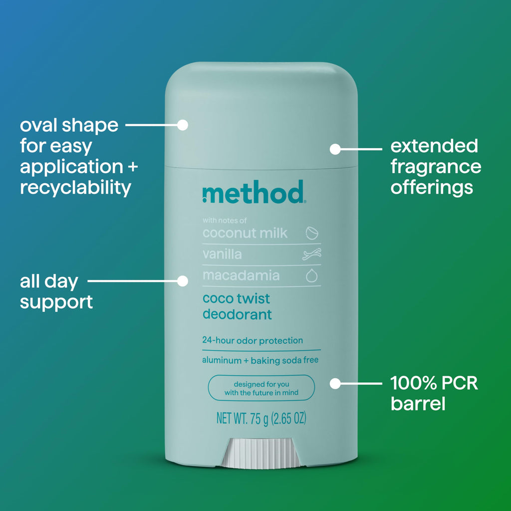 Method Coco Twist Deodorant, Case of 24, 2.65 Ounce Sticks