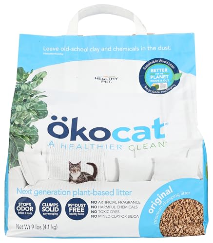Okocat Original Premium Clumping Natural Wood Cat Litter, Case of 4, 9 Pound Bags