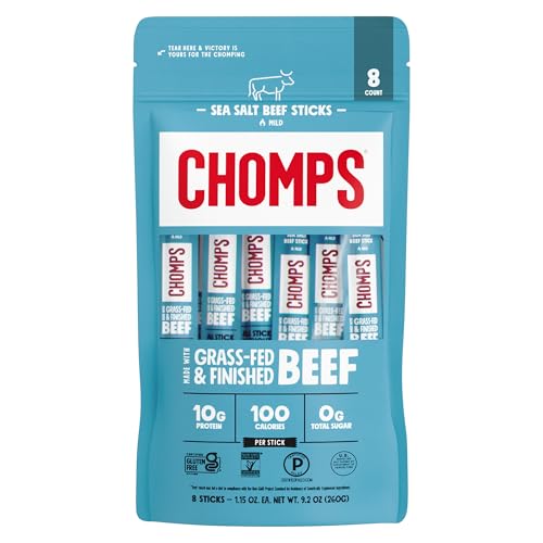 Chomps Sea Salt Beef Snack Sticks, Case of 8, 8 Count, 1.15 Ounce Sticks