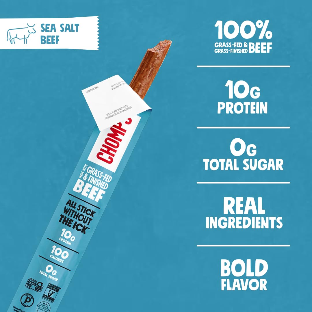 Chomps Sea Salt Beef Snack Sticks, Case of 8, 8 Count, 1.15 Ounce Sticks