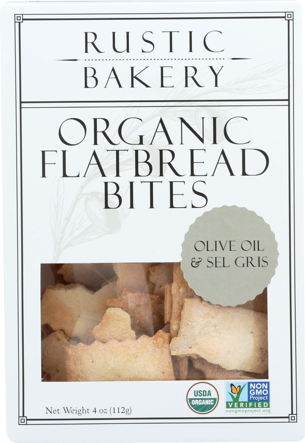 Rustic Bakery Organic Olive Oil And Sel Gris Sourdough Flatbread Bites Crackers, Case of 12, 4 Ounce Boxes