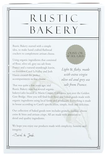 Rustic Bakery Organic Olive Oil And Sel Gris Sourdough Flatbread Bites Crackers, Case of 12, 4 Ounce Boxes