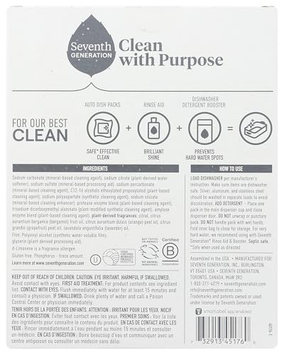 Seventh Generation Power+ Fresh Citrus Dishwasher Detergent Packs, Case of 6, 15 Count Packs