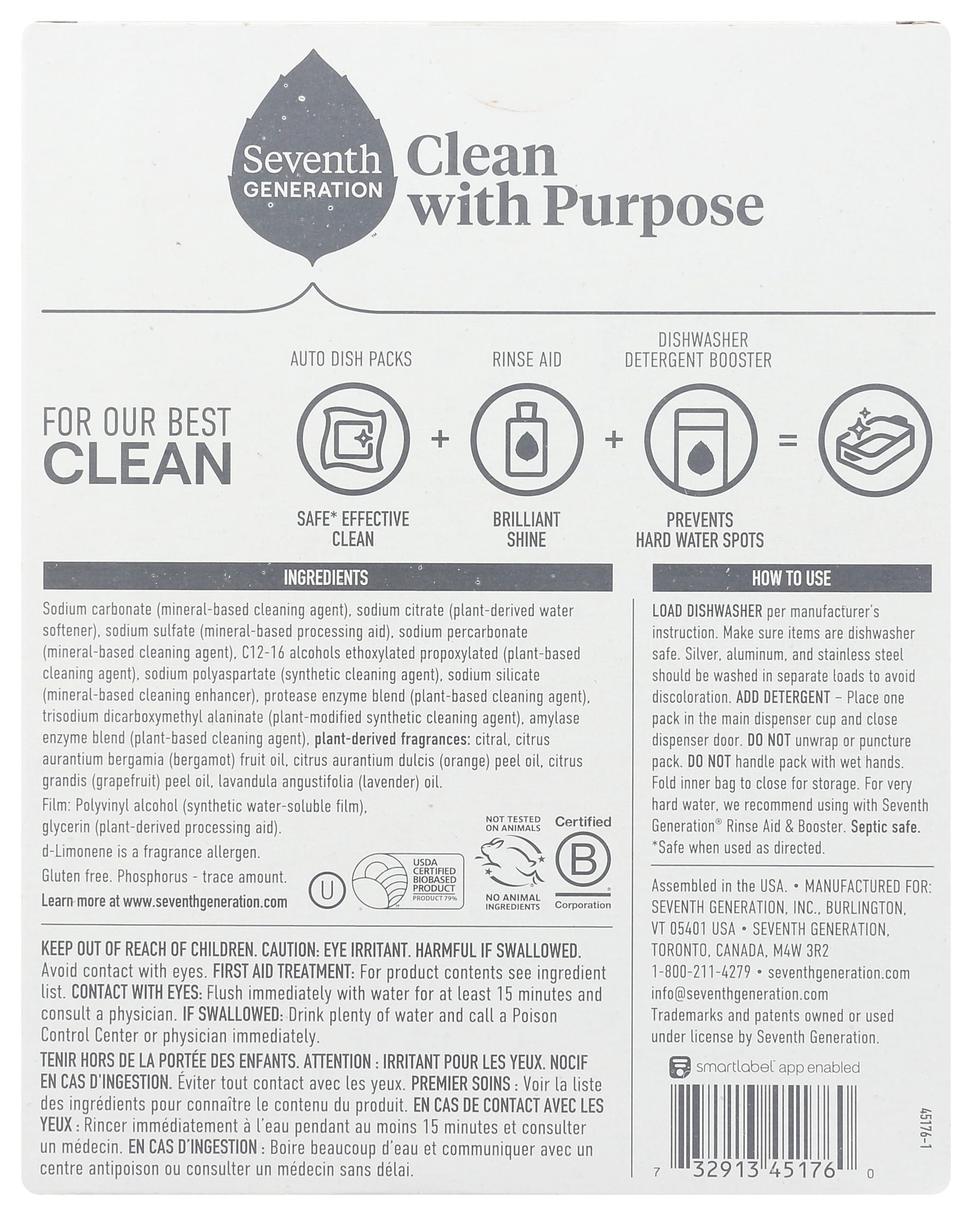 Seventh Generation Power+ Fresh Citrus Dishwasher Detergent Packs, Case of 6, 15 Count Packs