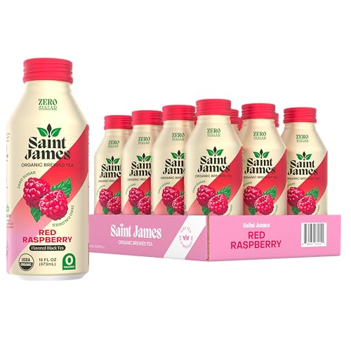 Saint James Organic Red Raspberry Black Tea, Case of 12, 16 Fluid Ounce Bottles