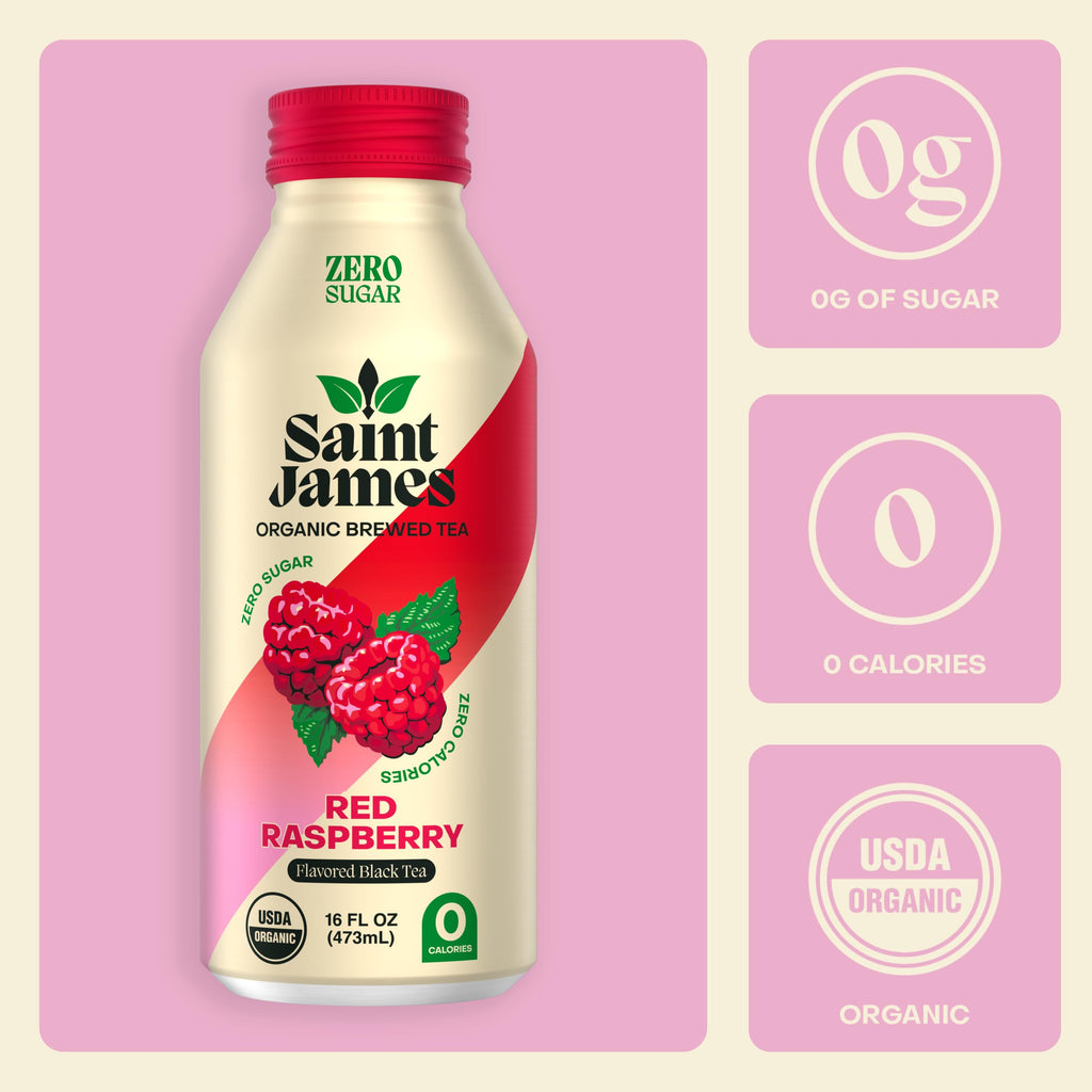 Saint James Organic Red Raspberry Black Tea, Case of 12, 16 Fluid Ounce Bottles