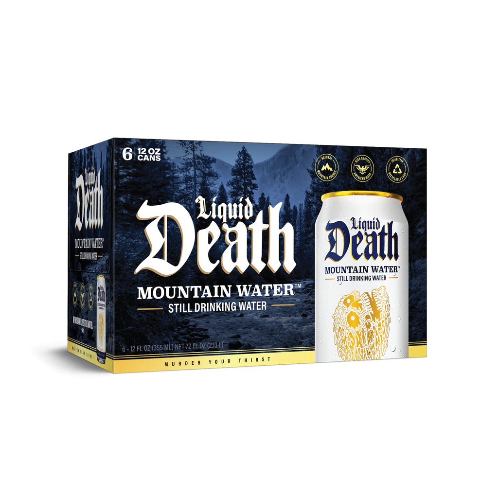 Liquid Death Still Mountain Water, Case of 4, 6-Pack 12 Fluid Ounce Cans