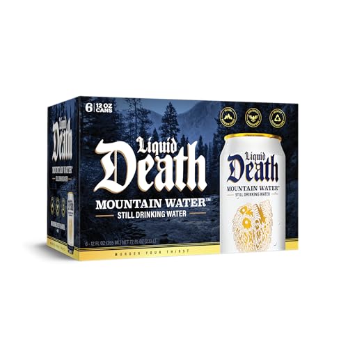 Liquid Death Still Mountain Water, Case of 4, 6-Pack 12 Fluid Ounce Cans