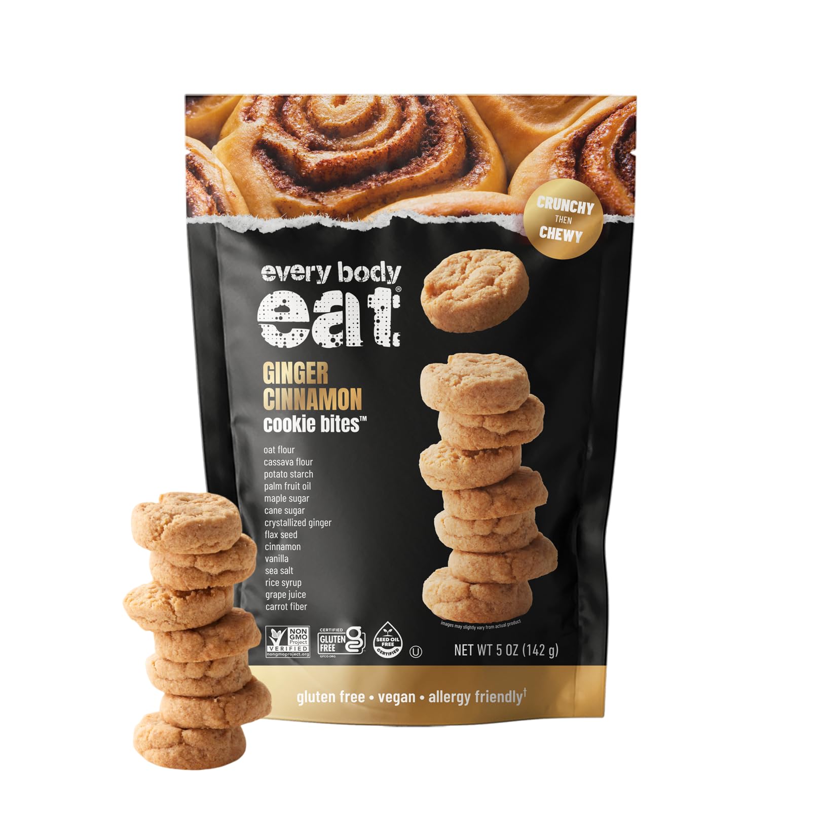Every Body Eat Ginger Cinnamon Crunchy Cookie Bites, Case of 6, 5 Ounces Each