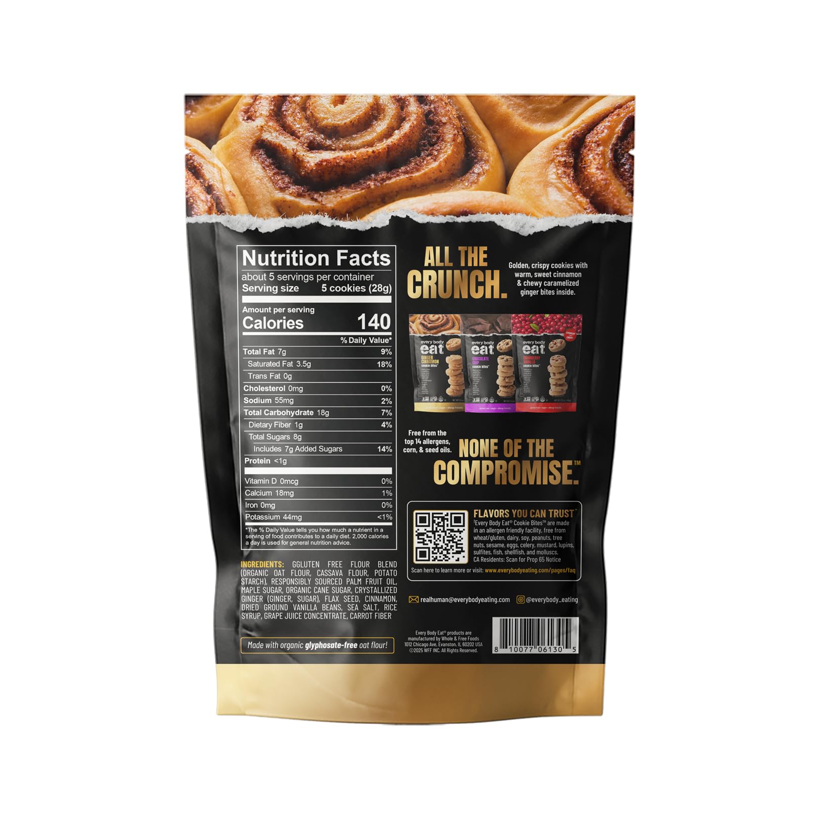Every Body Eat Ginger Cinnamon Crunchy Cookie Bites, Case of 6, 5 Ounces Each