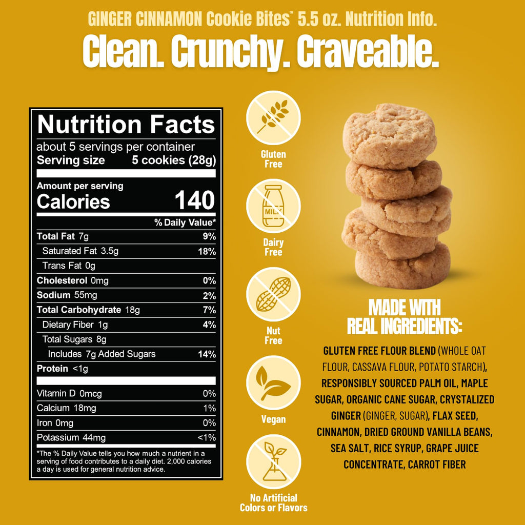 Every Body Eat Ginger Cinnamon Crunchy Cookie Bites, Case of 6, 5 Ounces Each